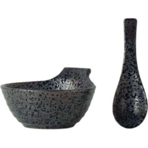 Soup Bowl and Spoon, Porcelain, Grey-Black (Jade temple) Soup Bowl and Spoon, Porcelain, Grey-Black (Jade temple)