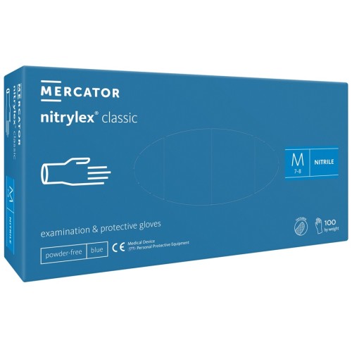 Nitrile gloves, powder-free, blue, 100 pcs (Nitrylex Classic)